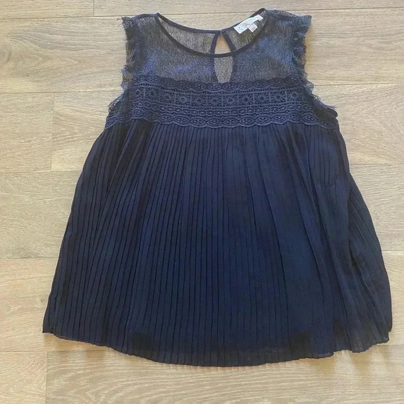 Nanette lepore pleated tank top navy blue small - Picture 1 of 5